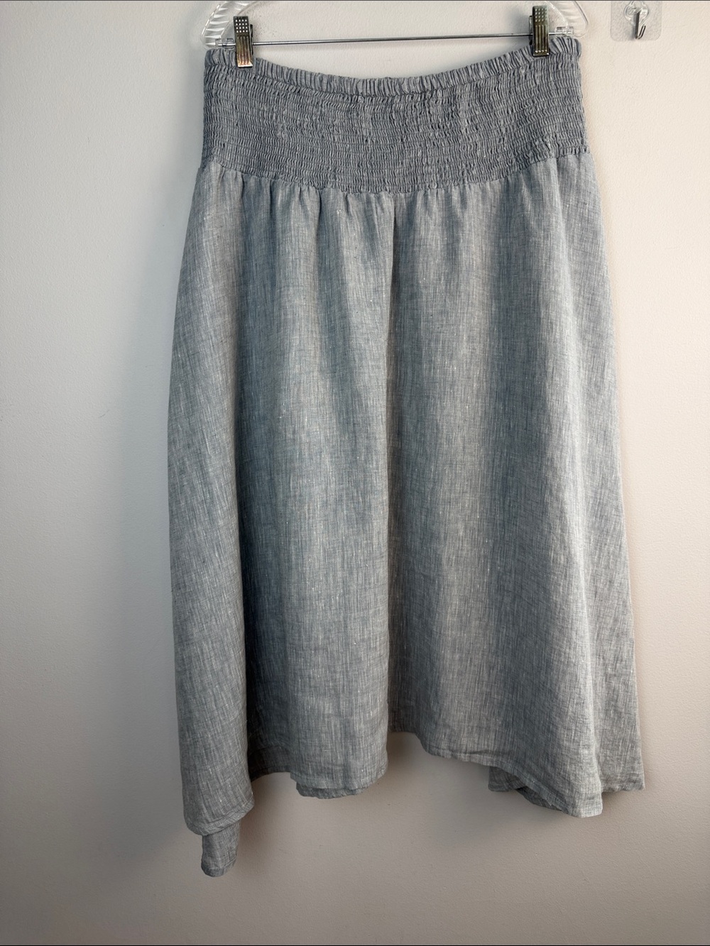 Eileen Fisher Organic Linen Smocked A-Line Skirt Handkerchief Hem Medium Pockets - Picture 11 of 16